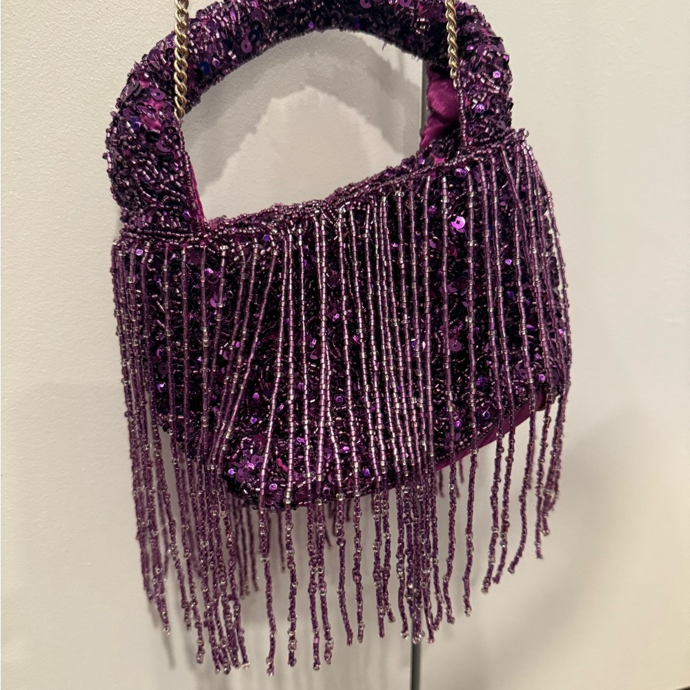 Zara Purple Sequin Fringe Clutch